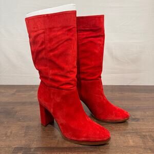 Lauren Ralph Lauren Artizan 2 Red Mid Shaft Heeled Booties Women's 9.5B